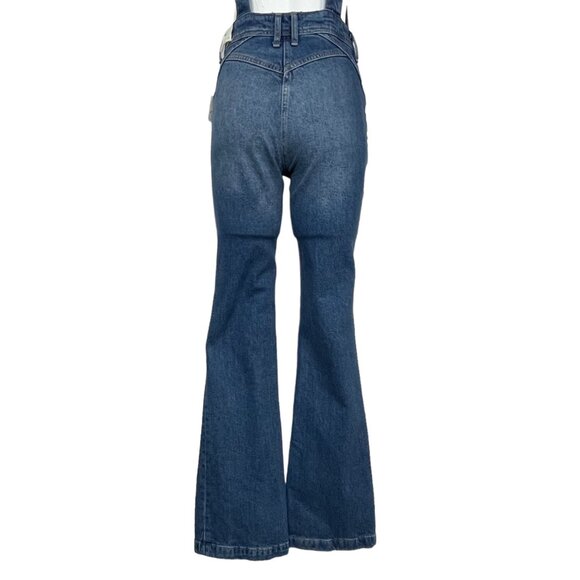 Free People We The Free Camilla Denim Overalls XS Rolling River Bell Bottoms - Picture 11 of 12